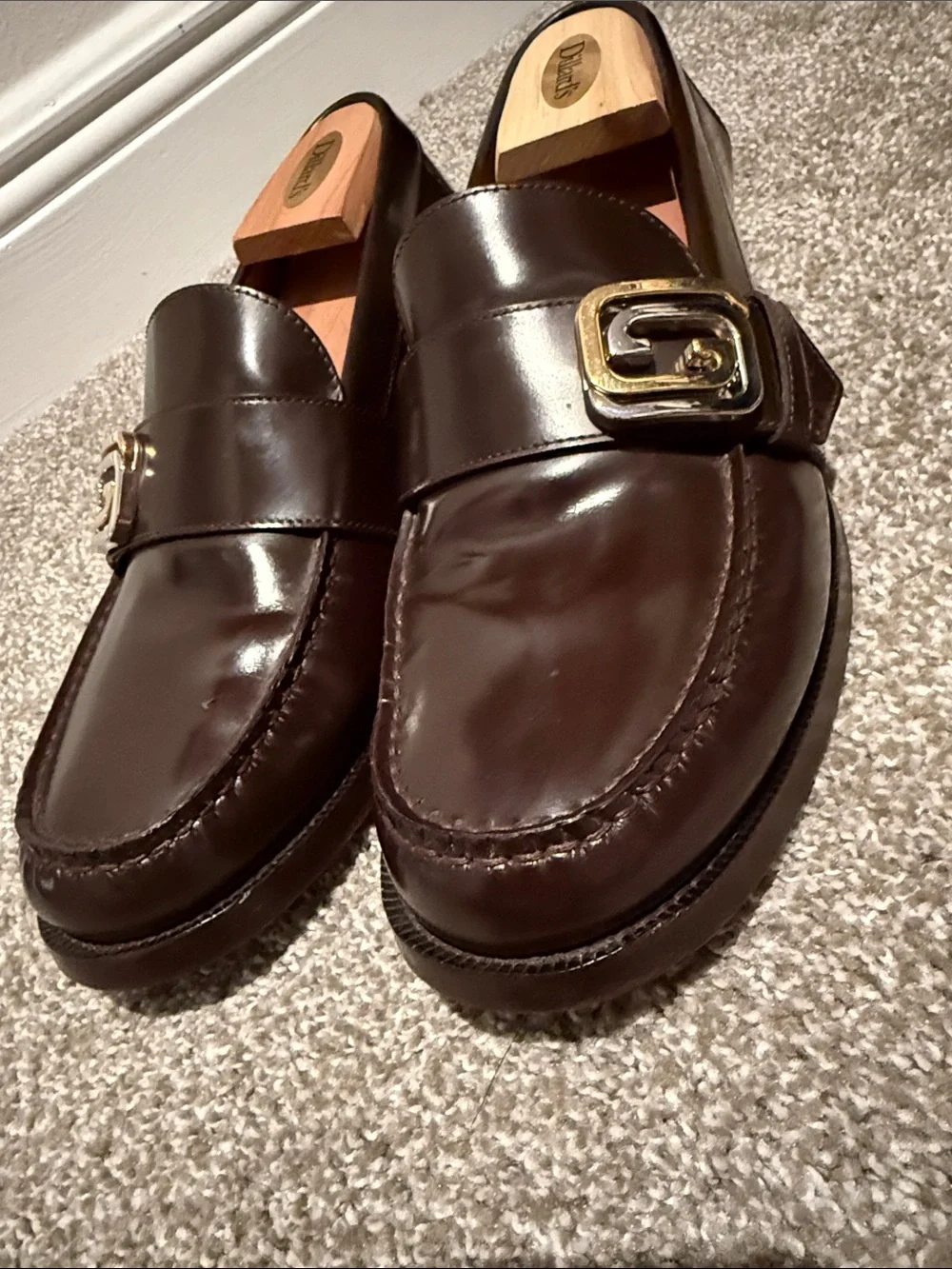 Gucci Dark Brown Leather Buckle Loafers